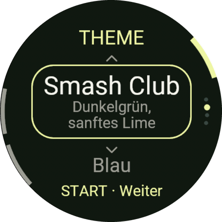 Garmin-Uhr bei der Theme-Wahl, Smash Club ausgewählt