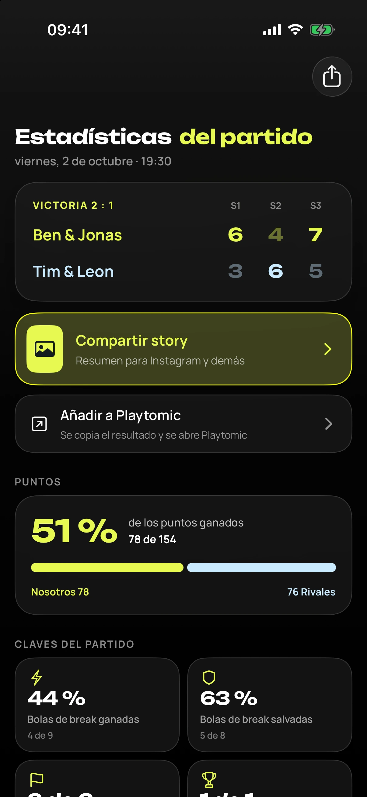 iPhone con las estadísticas del partido
