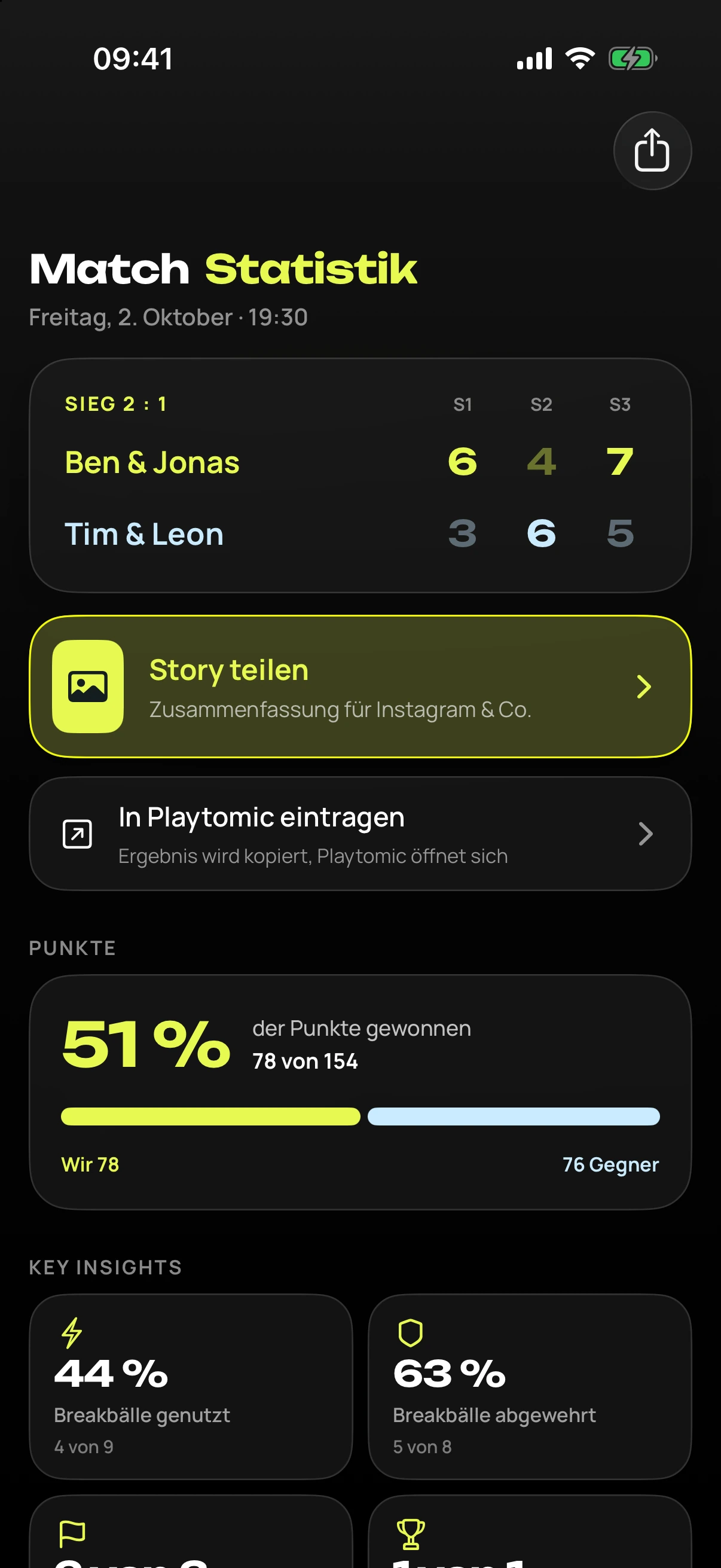 iPhone mit der Match-Statistik